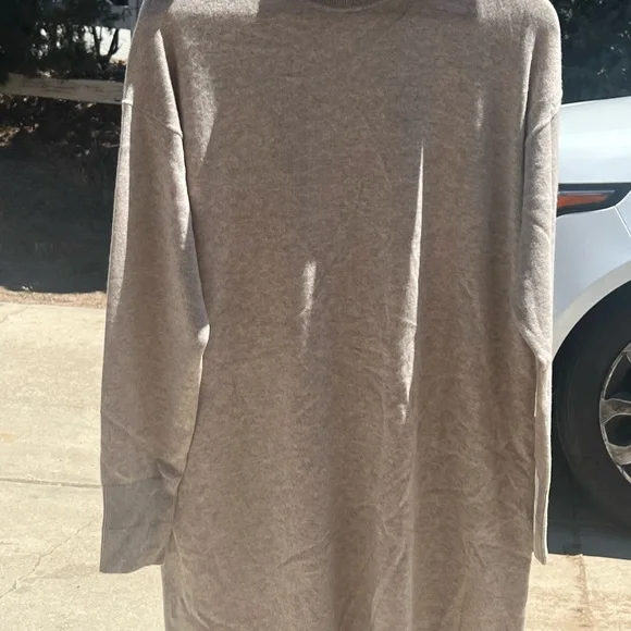 Everlane women's Turtleneck Sweater Dress in Light Brown - Picture 2 of 7